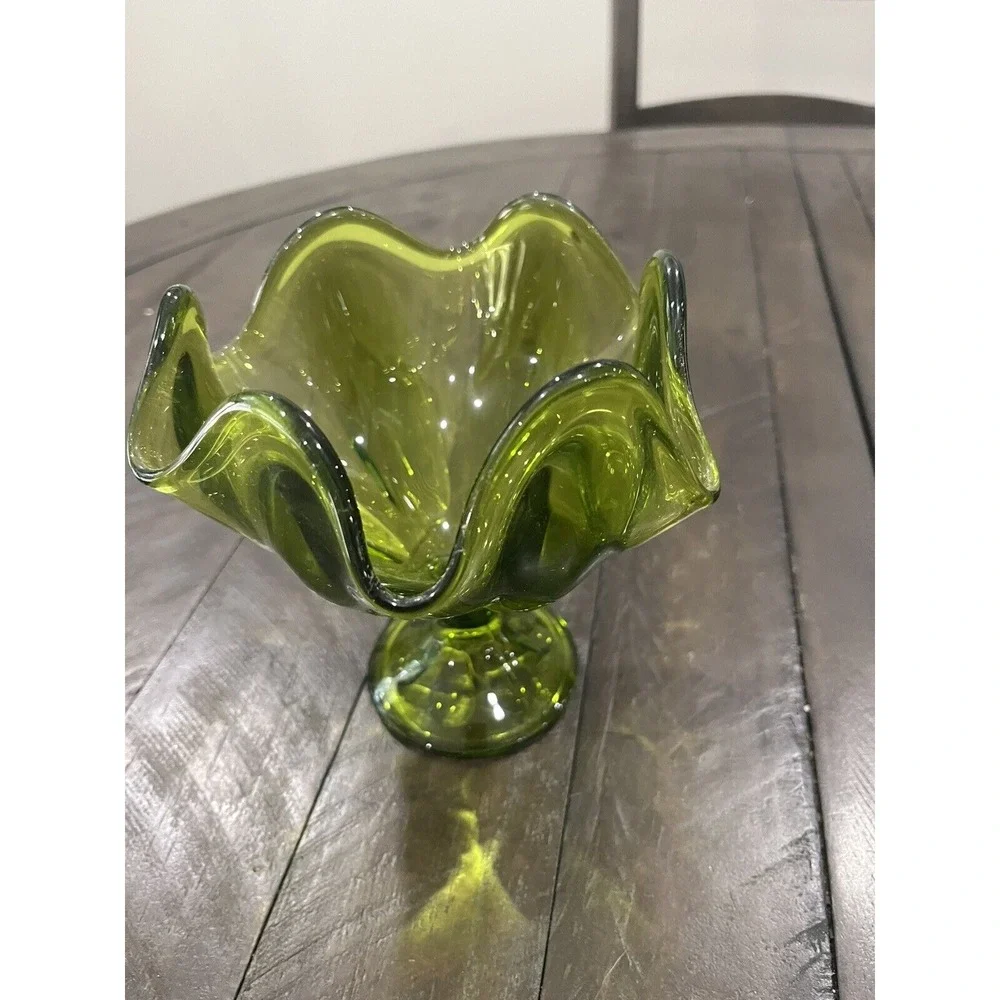 Viking Green Swung Glass‎ Handkerchief Vase 5.75